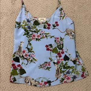 L'AGENCE Light Blue Floral & Leopard Print Silk Cami